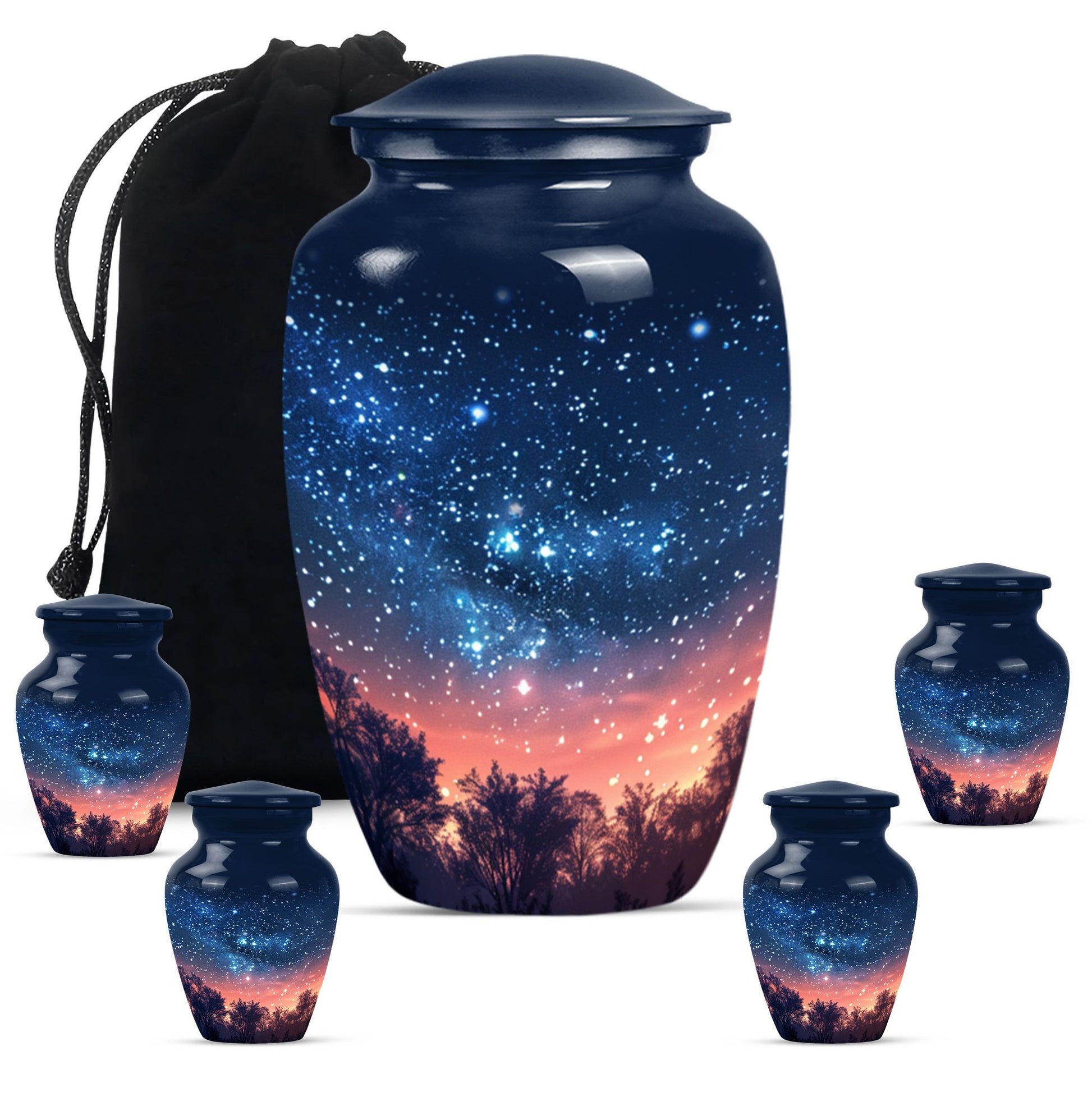 Majestic Sky Theme Large Urn With 4 Keepsake Urn