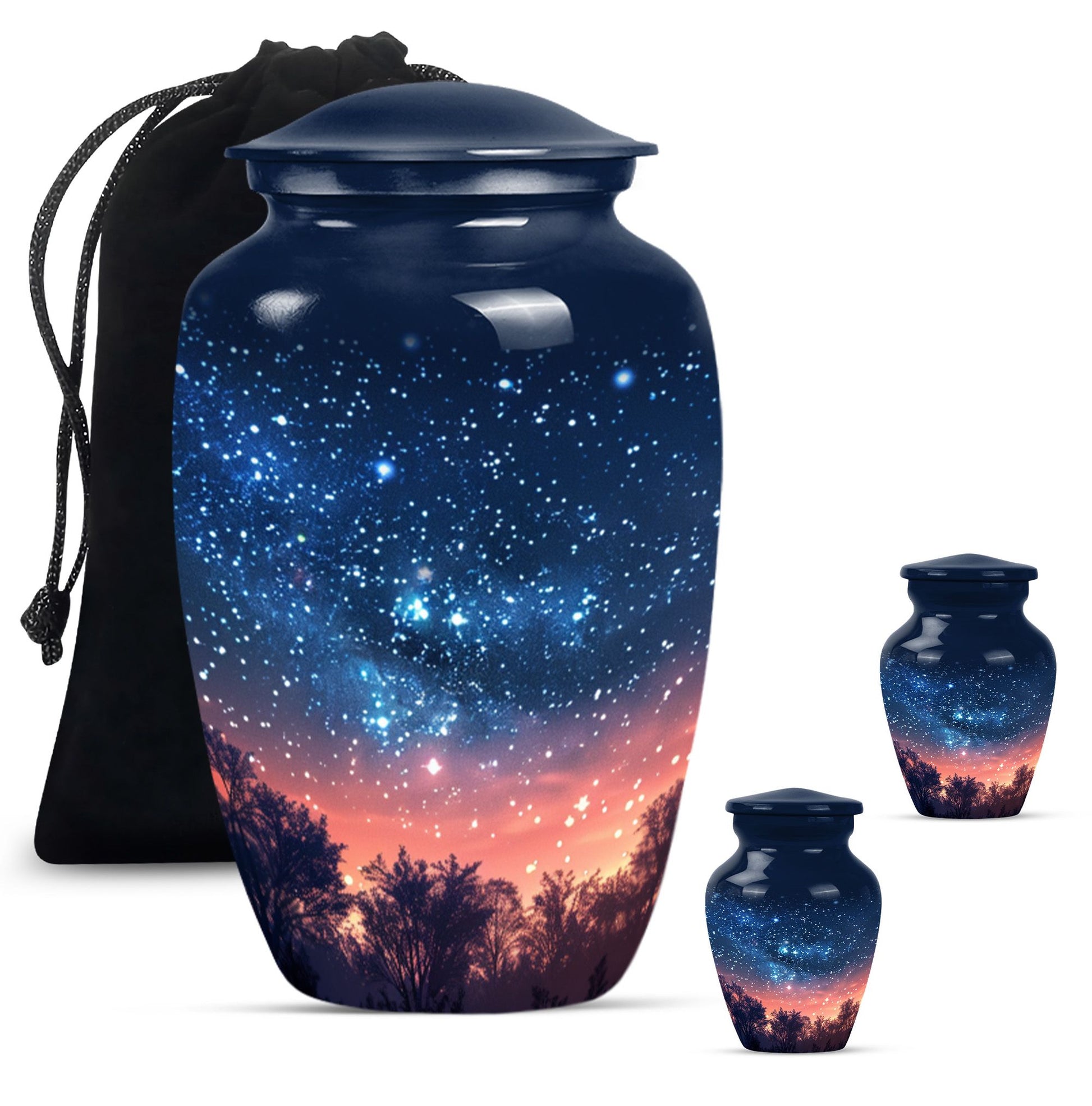 Majestic Sky Theme Large Urn With 2 Keepsake Urn
