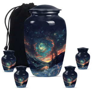 Majestic Sky Theme Large Urn With 4 Keepsake Urn