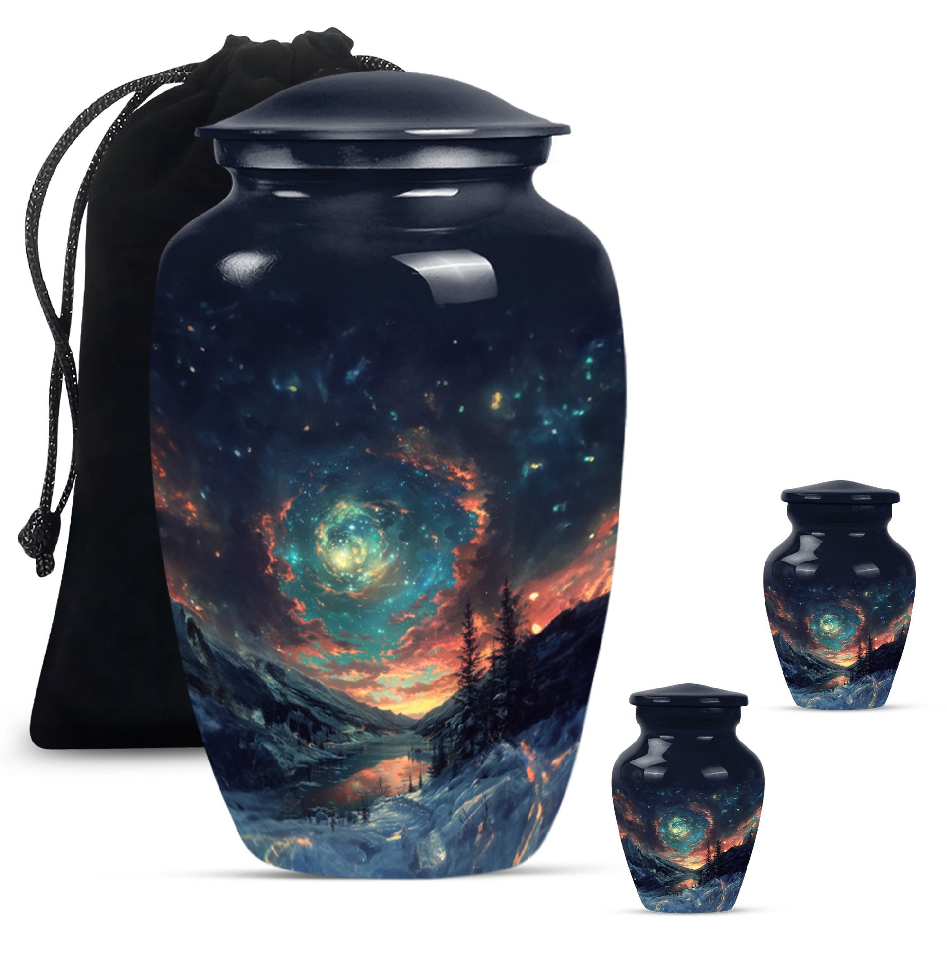 Majestic Sky Theme Large Urn With 2 Keepsake Urn