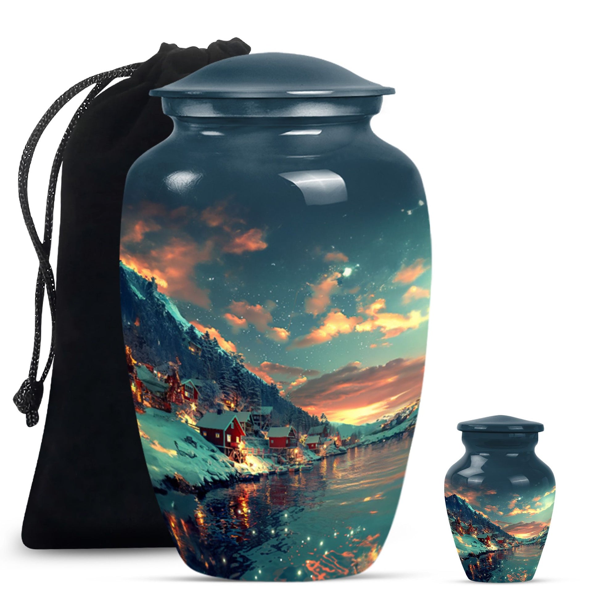 Majestic Sky Theme Large Urn With 1 Keepsake Urn