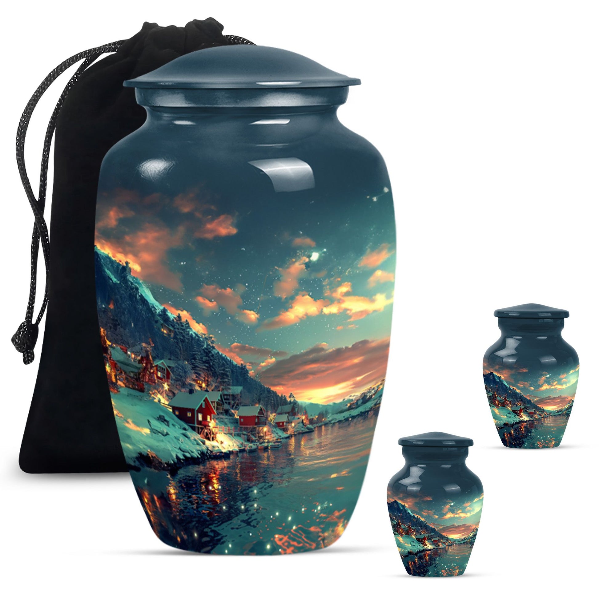 Majestic Sky Theme Large Urn With 2 Keepsake Urn