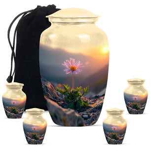 Flower Theme Large Urn With 4 Keepsake Urn