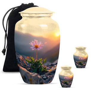 Flower Theme Large Urn With 2 Keepsake Urn