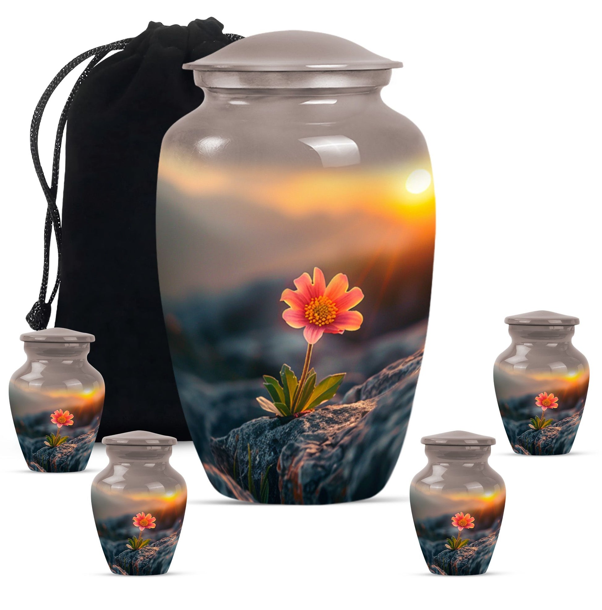 Flower Theme Large Urn With 4 Keepsake Urn