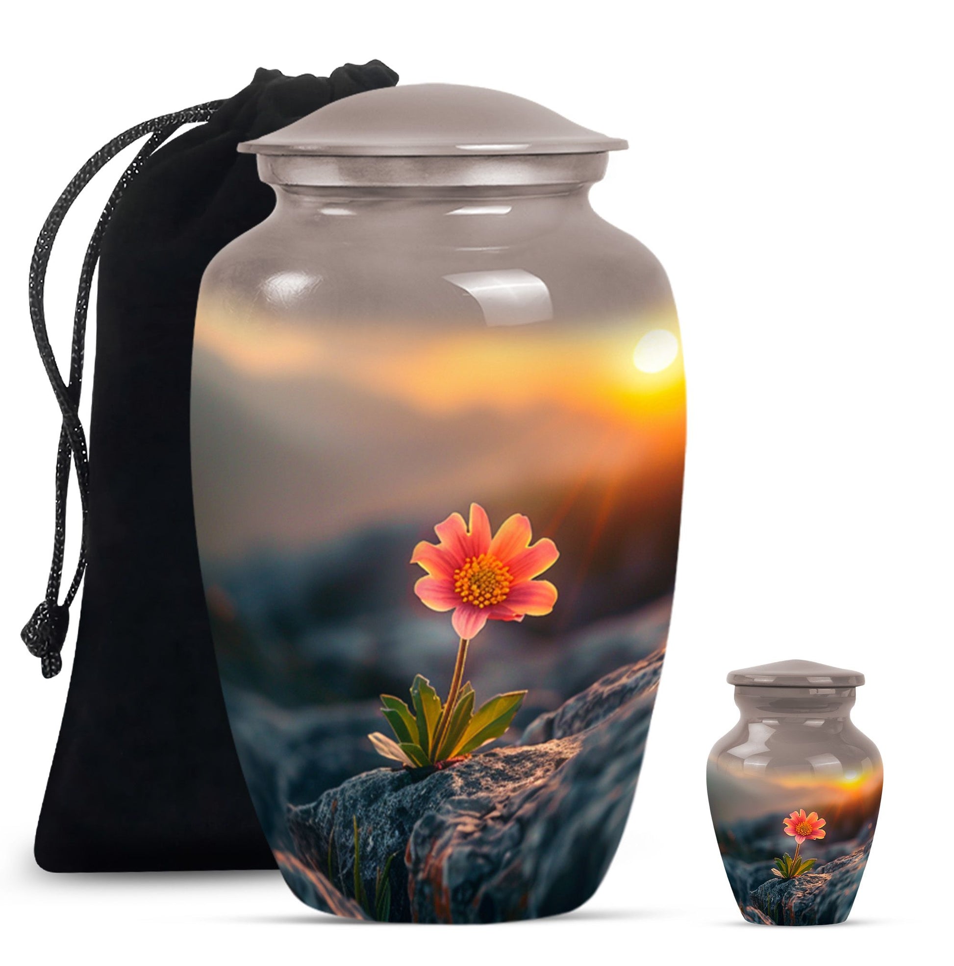 Flower Theme Large Urn With 1 Keepsake Urn