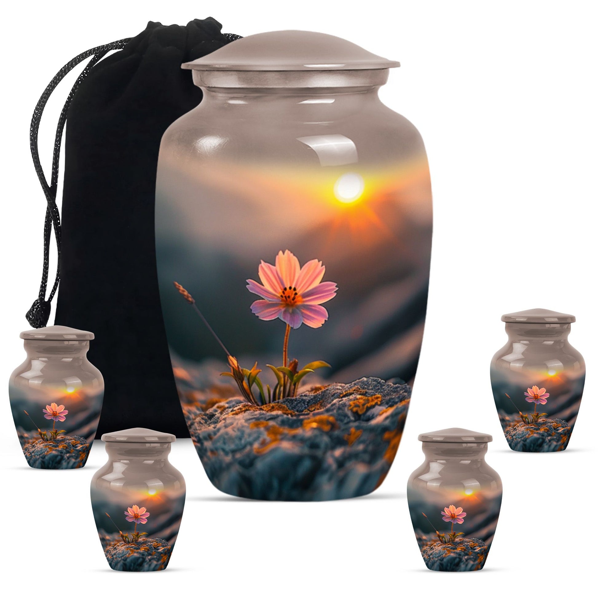 Flower Theme Large Urn With 4 Keepsake Urn