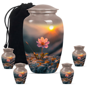Flower Theme Large Urn With 4 Keepsake Urn