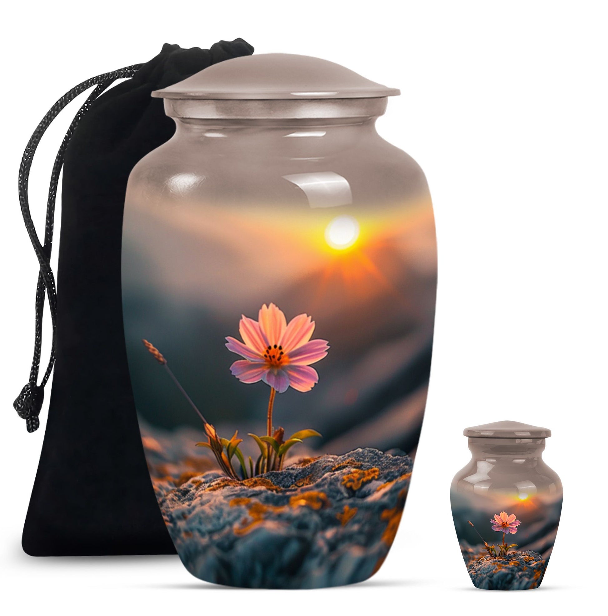 Flower Theme Large Urn With 1 Keepsake Urn