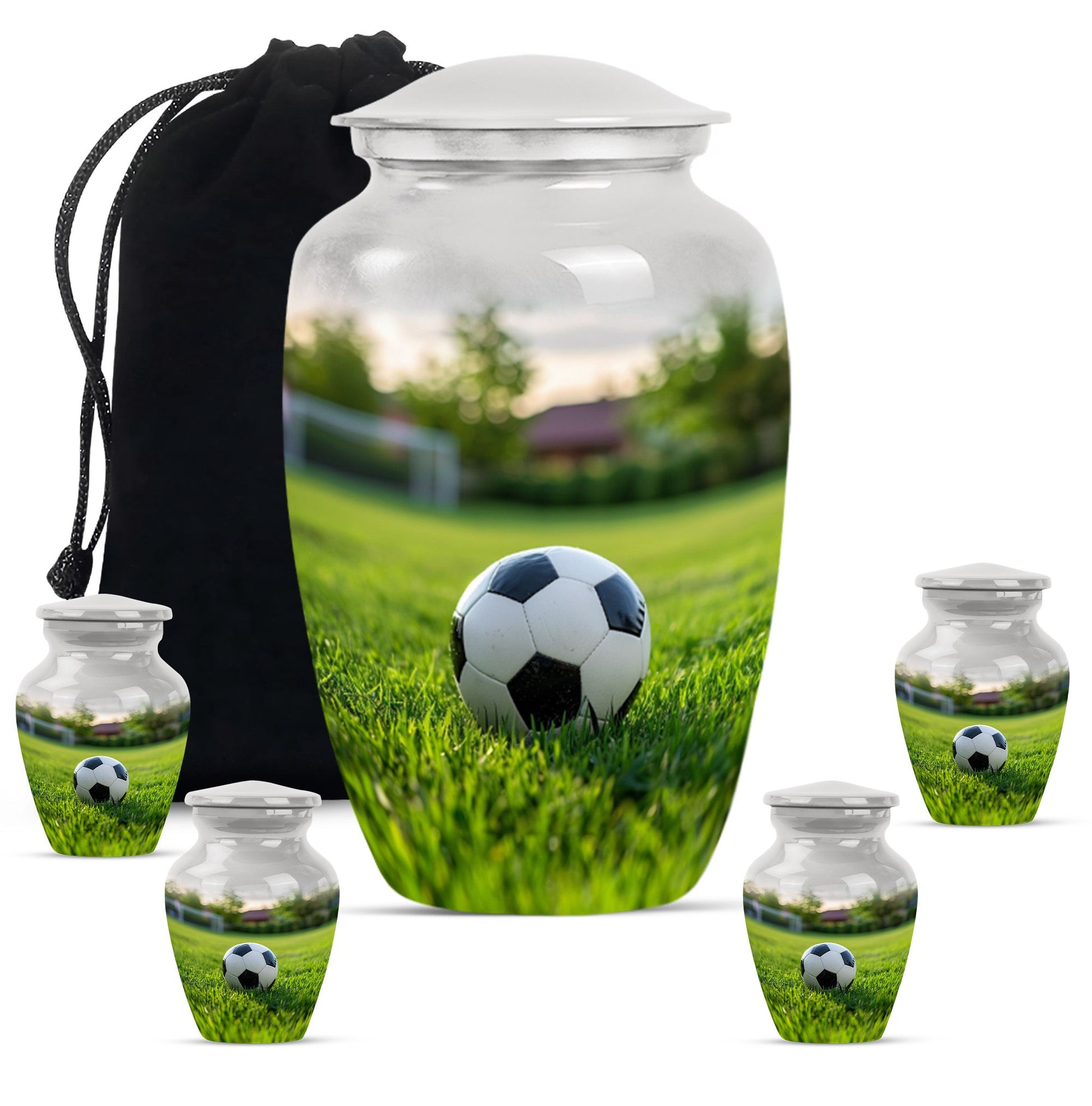 Foothball Theme Large Urn With 4 Keepsake Urn