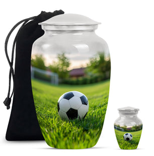 Foothball Theme Large Urn With 1 Keepsake Urn