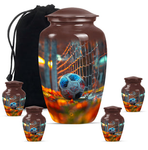 Foothball Theme Large Urn With 4 Keepsake Urn