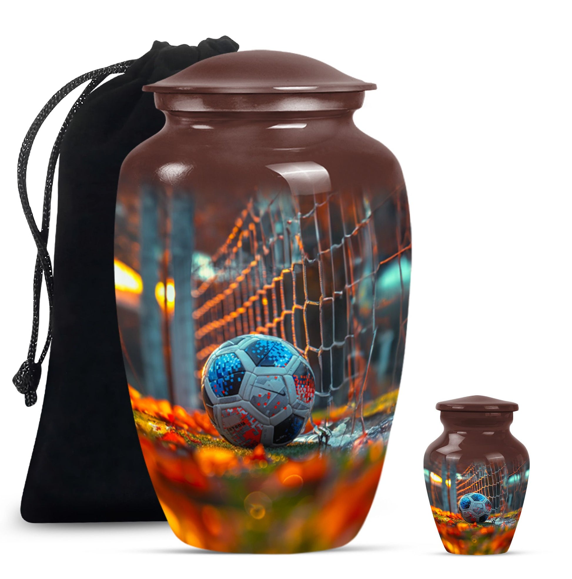 Foothball Theme Large Urn With 1 Keepsake Urn