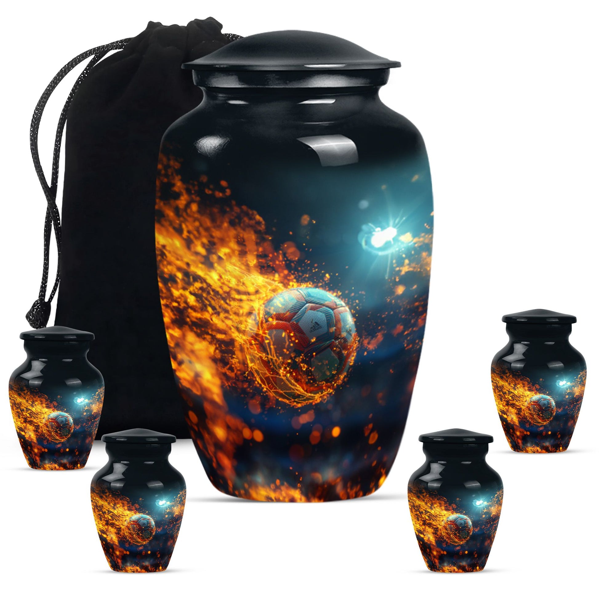 Foothball Theme Large Urn With 4 Keepsake Urn
