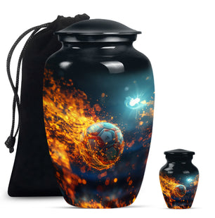 Foothball Theme Large Urn With 1 Keepsake Urn