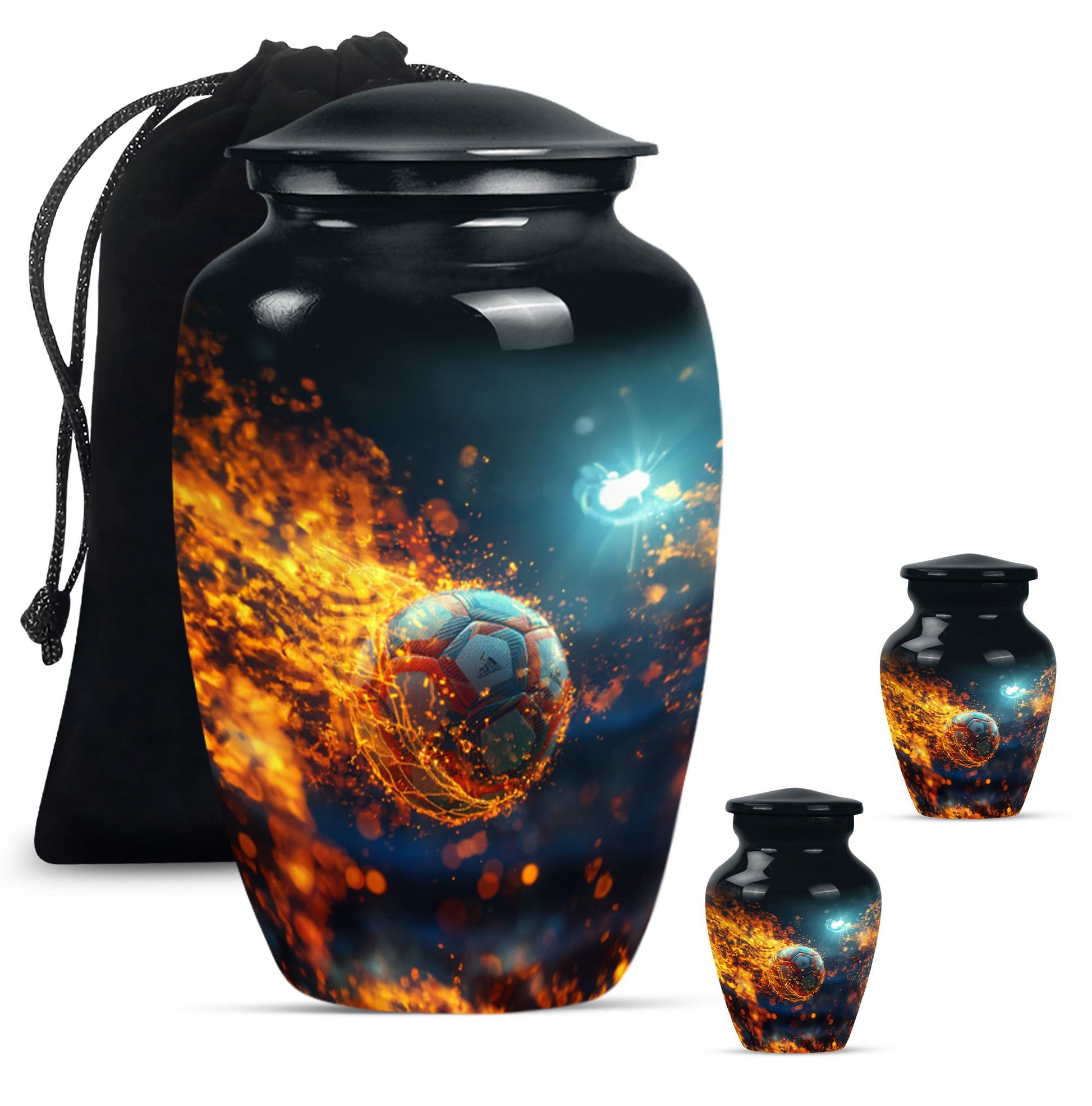 Foothball Theme Large Urn With 2 Keepsake Urn