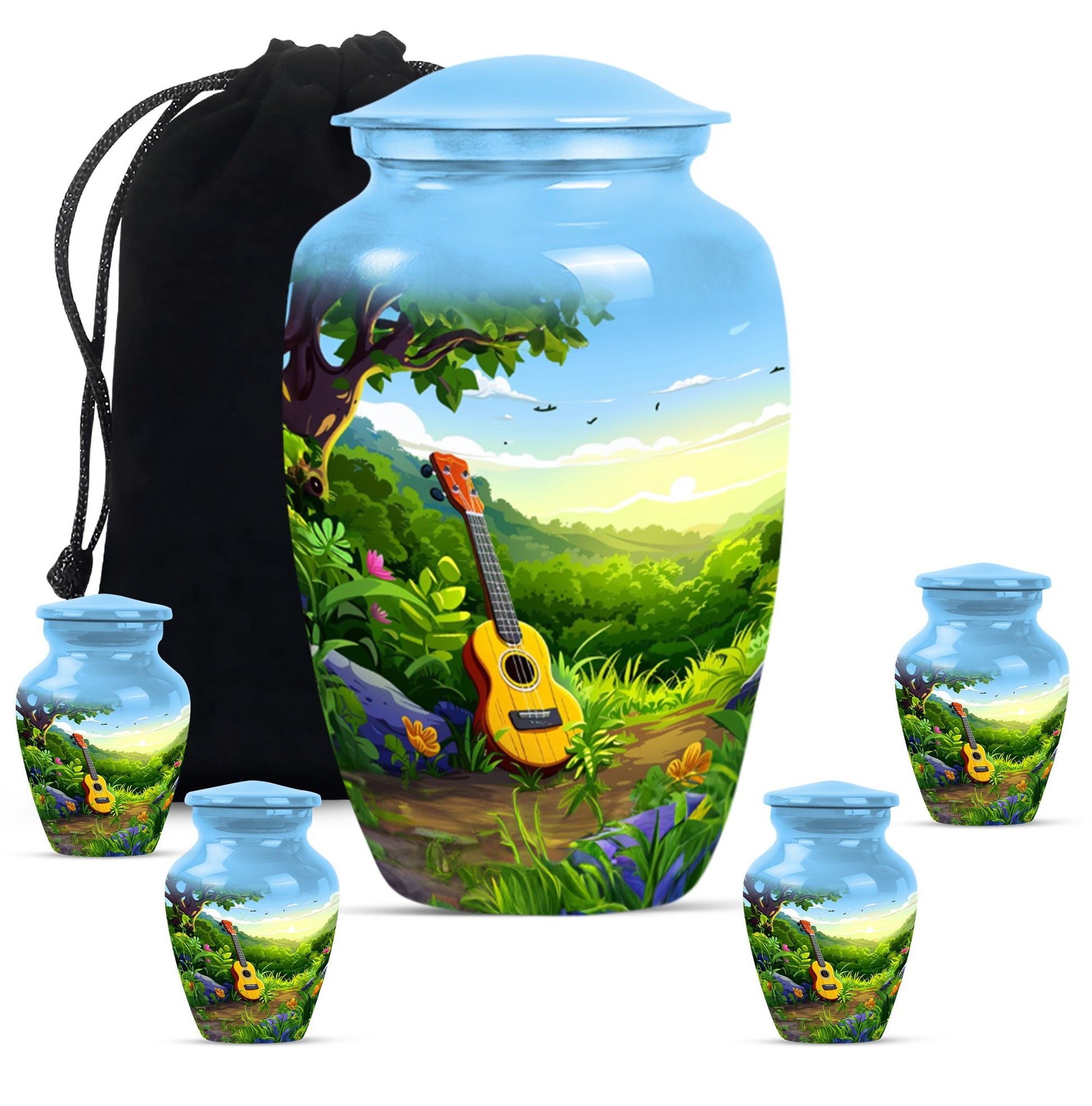 Guitar Theme Large Urn With 4 Keepsake Urn