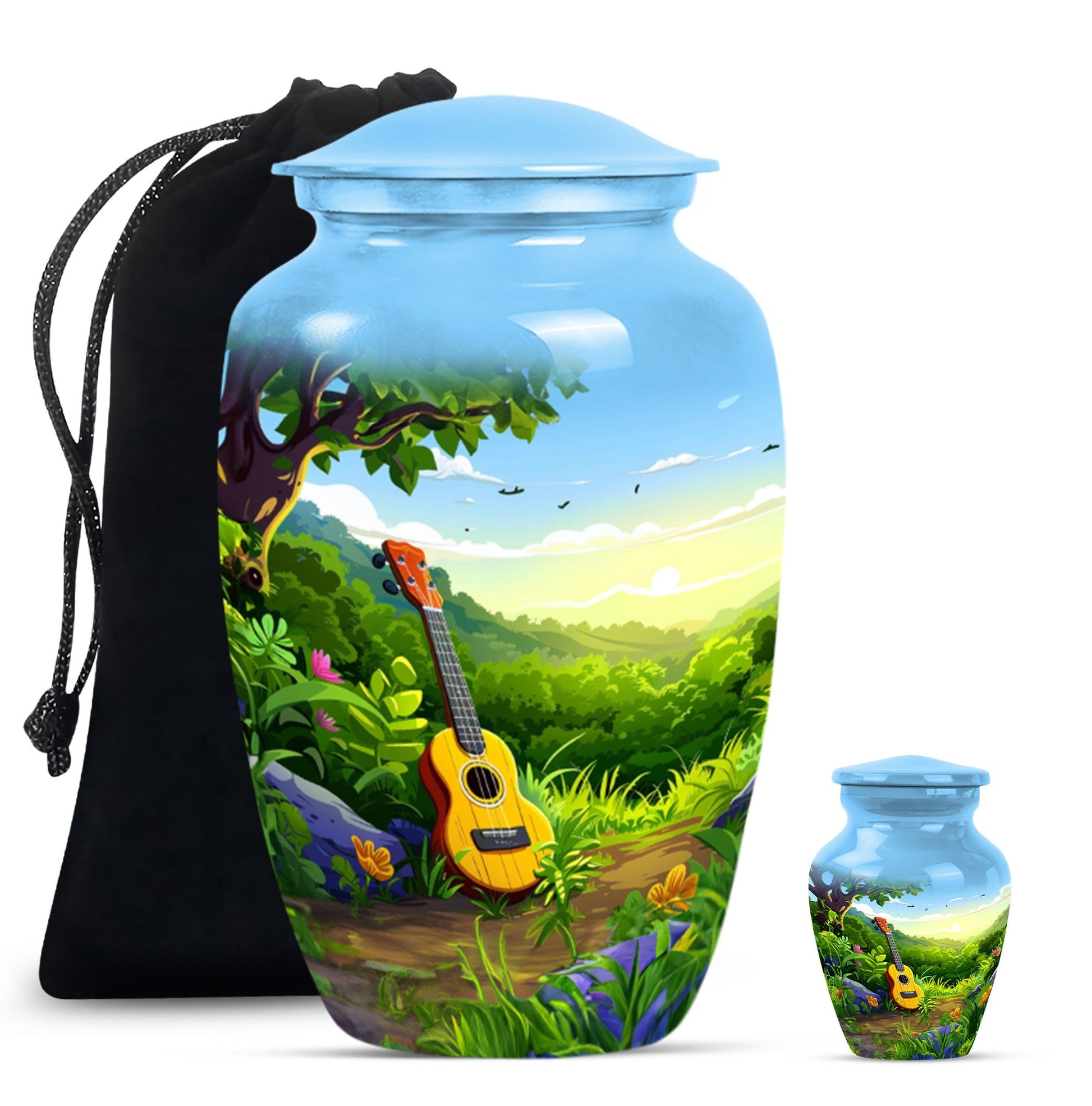 Guitar Theme Large Urn With 1 Keepsake Urn