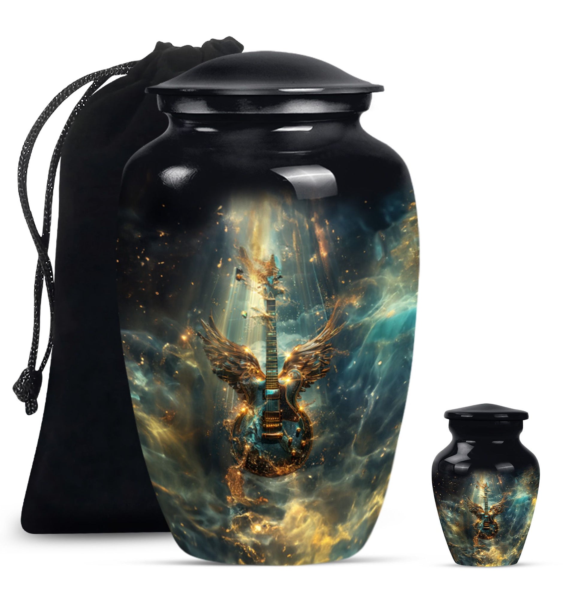 Guitar Theme Large Urn With 1 Keepsake Urn
