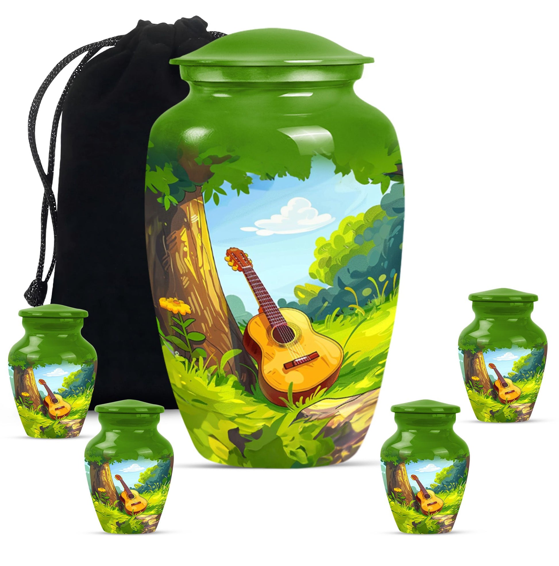 Guitar Theme Large Urn With 4 Keepsake Urn