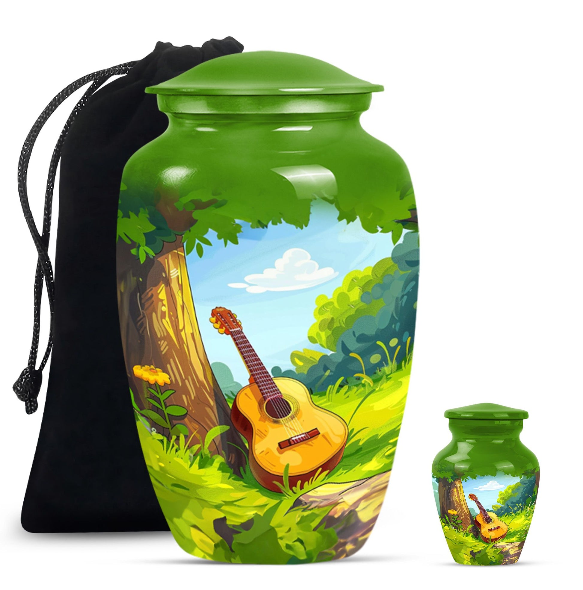 Guitar Theme Large Urn With 1 Keepsake Urn