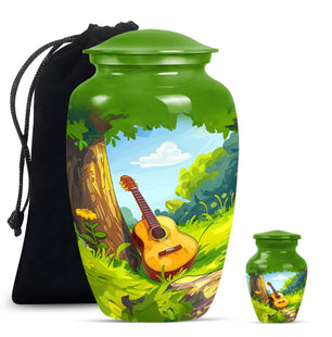 Guitar Theme Large Urn With 1 Keepsake Urn
