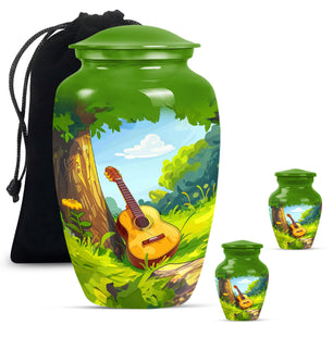 Guitar Theme Large Urn With 2 Keepsake Urn