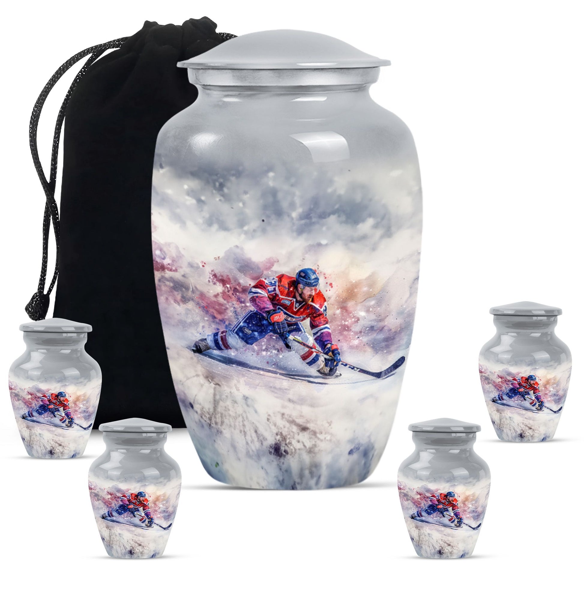 Ice Hockey Theme Large Urn With 4 Keepsake Urn