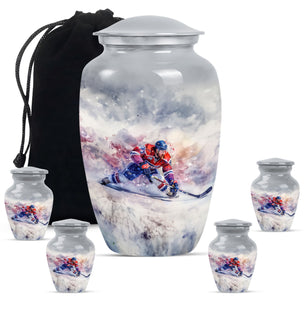 Ice Hockey Theme Large Urn With 4 Keepsake Urn
