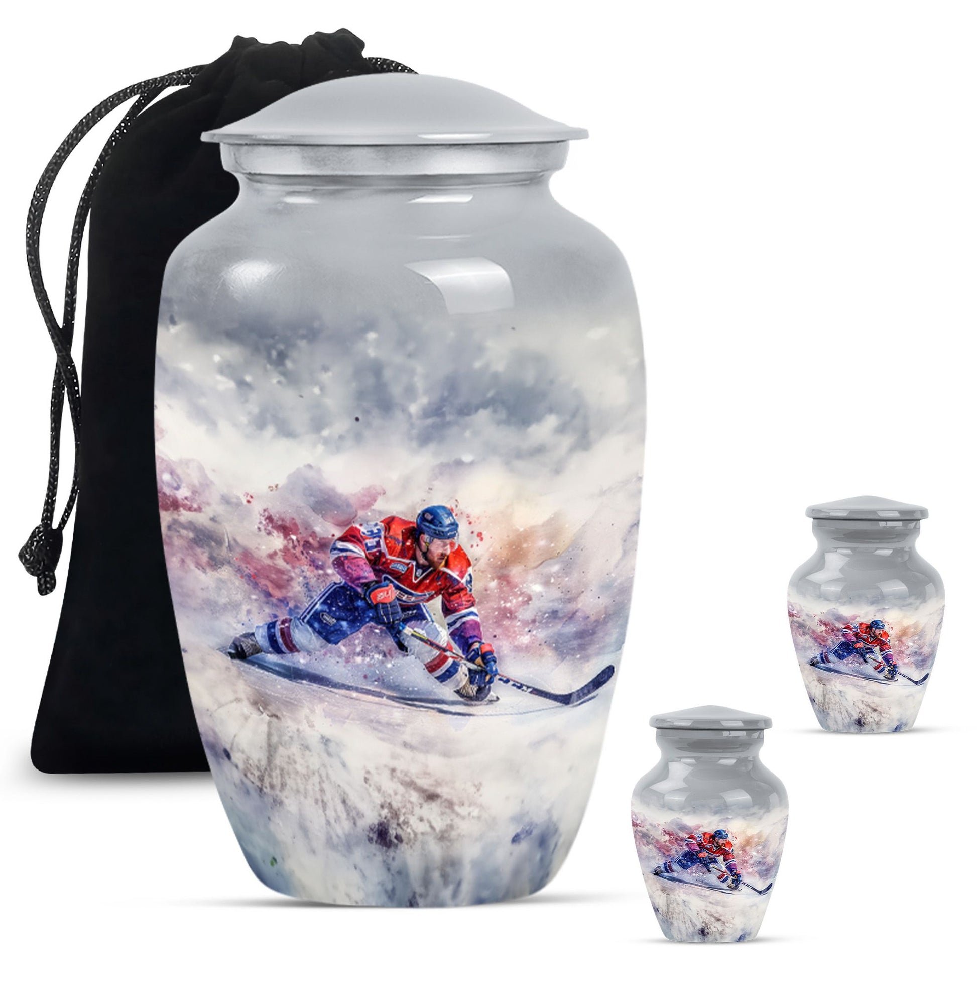 Ice Hockey Theme Large Urn With 2 Keepsake Urn