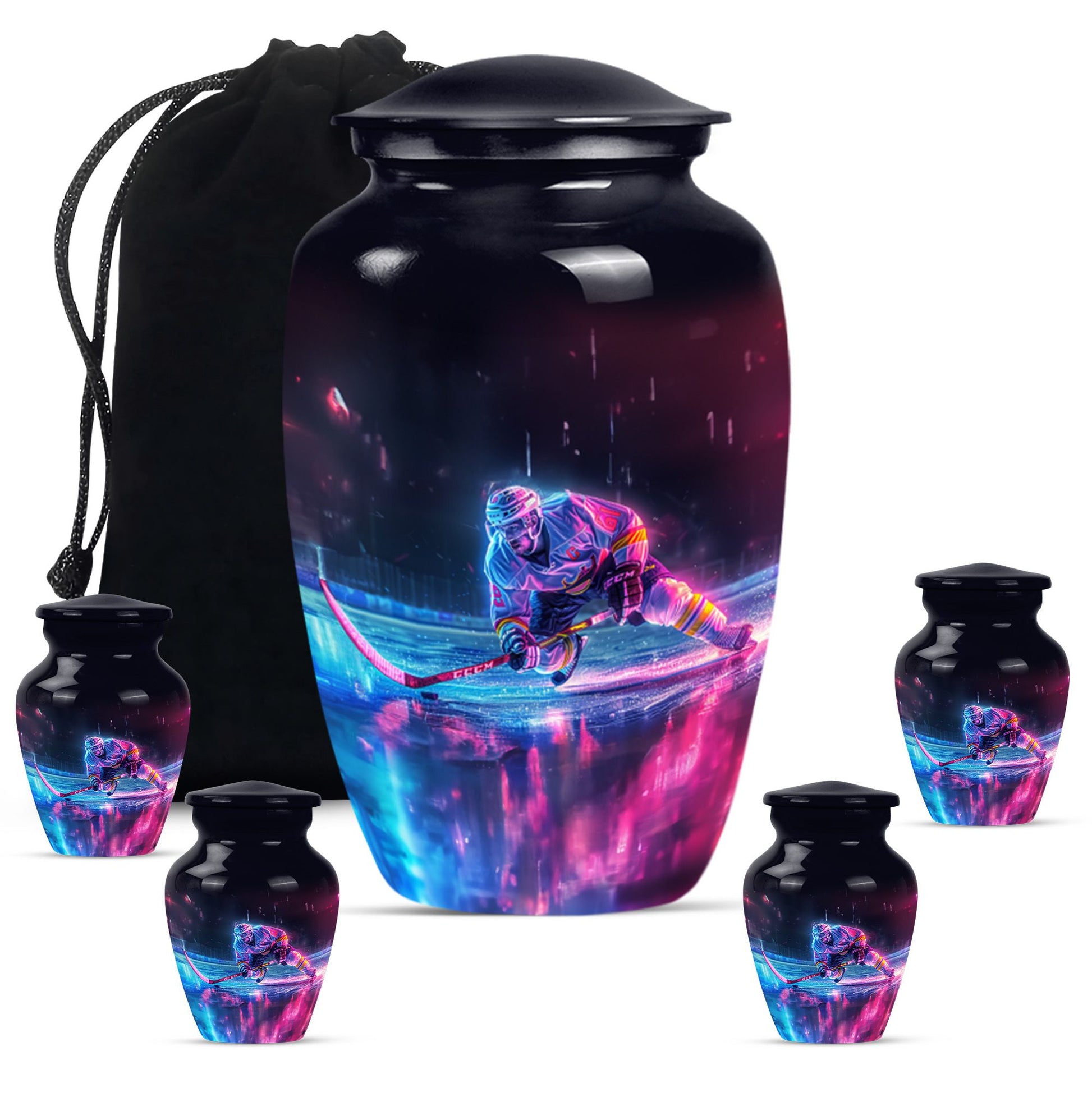 Ice Hockey Theme Large Urn With 4 Keepsake Urn