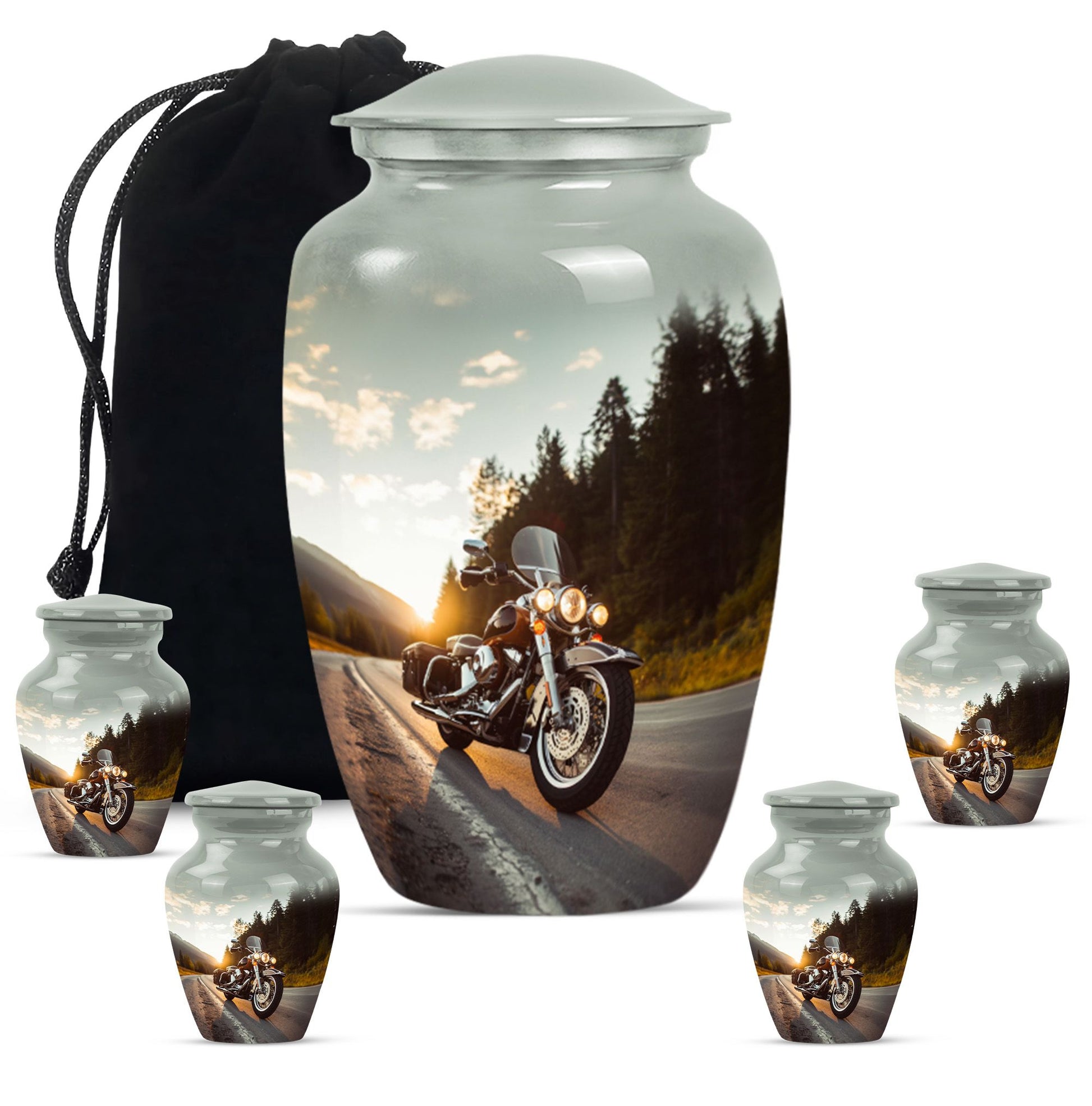 Bike Theme Large Urn With 4 Keepsake Urn