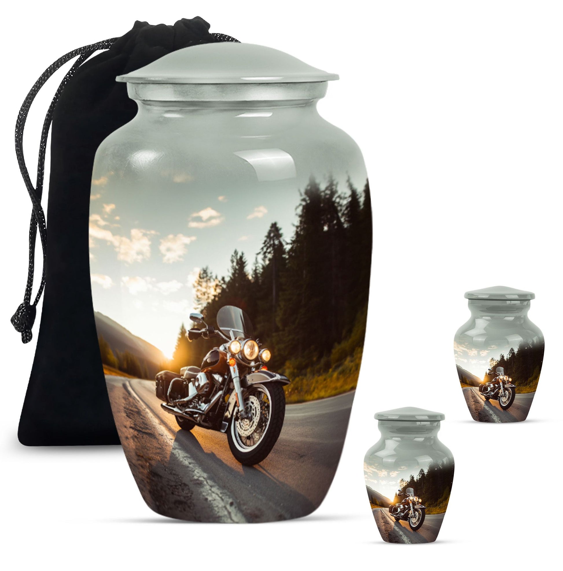 Bike Theme Large Urn With 2 Keepsake Urn