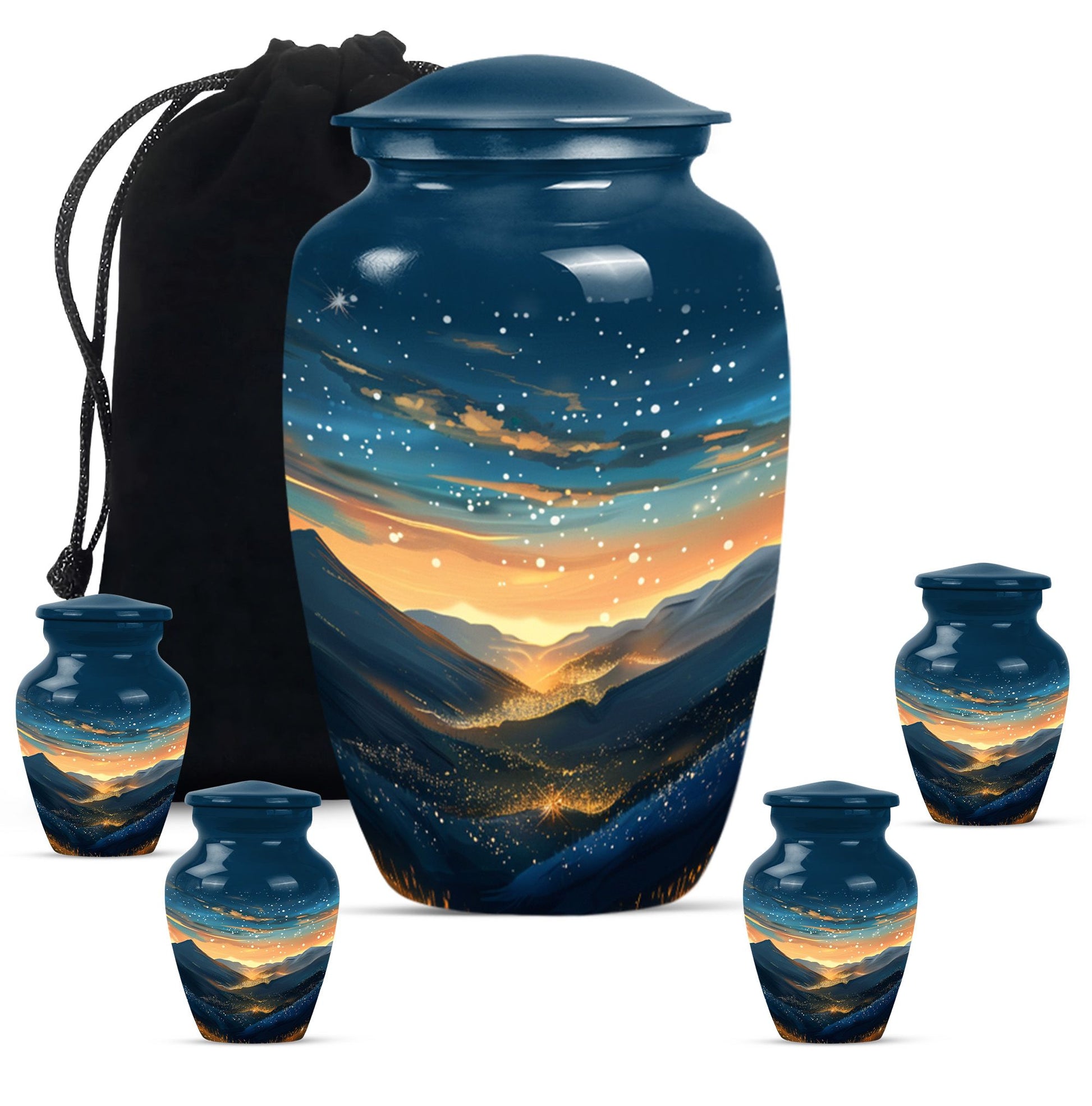 Majestic Sky Theme Large Urn With 4 Keepsake Urn