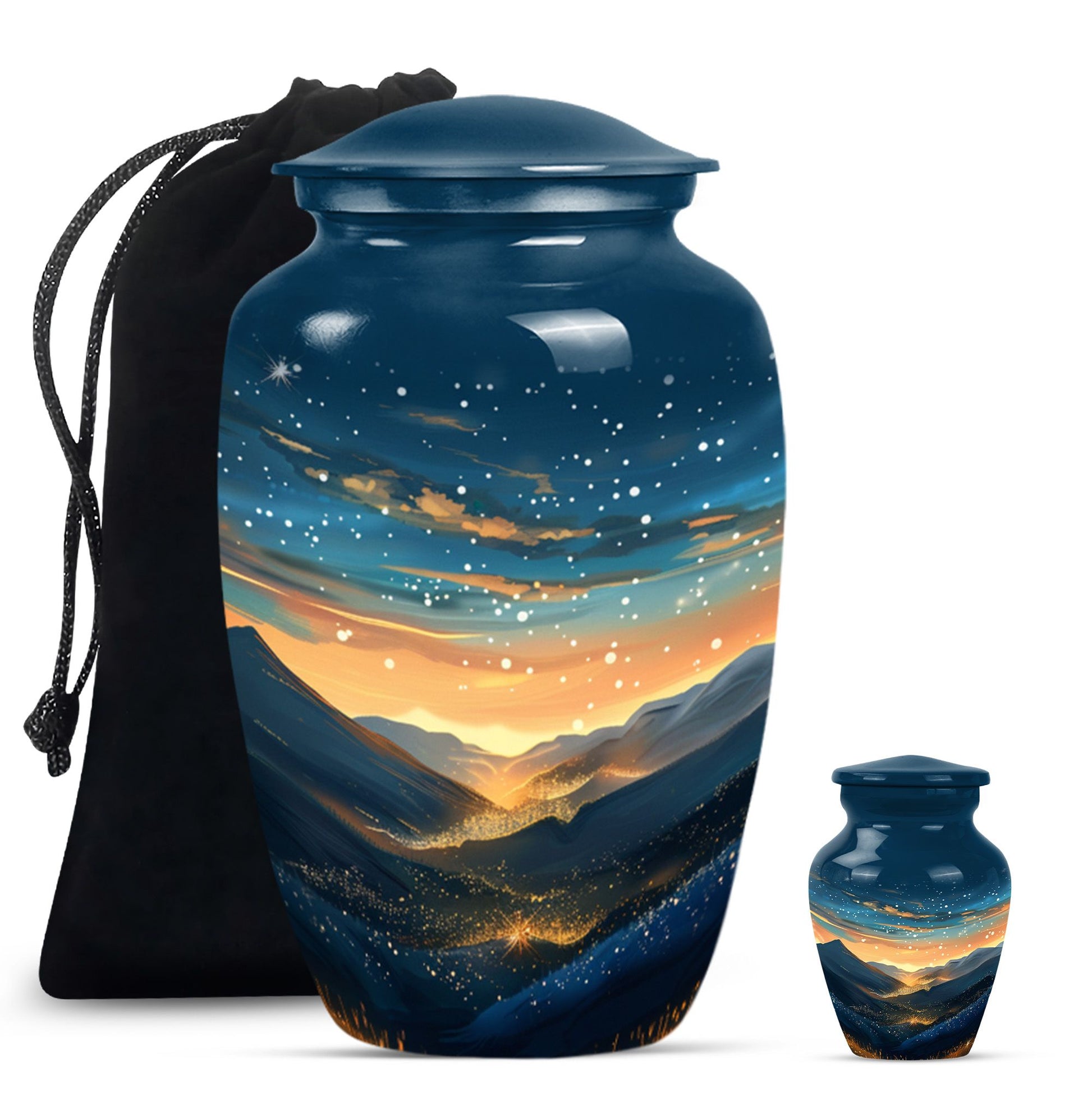 Majestic Sky Theme Large Urn With 1 Keepsake Urn