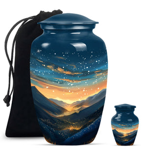 Majestic Sky Theme Large Urn With 1 Keepsake Urn