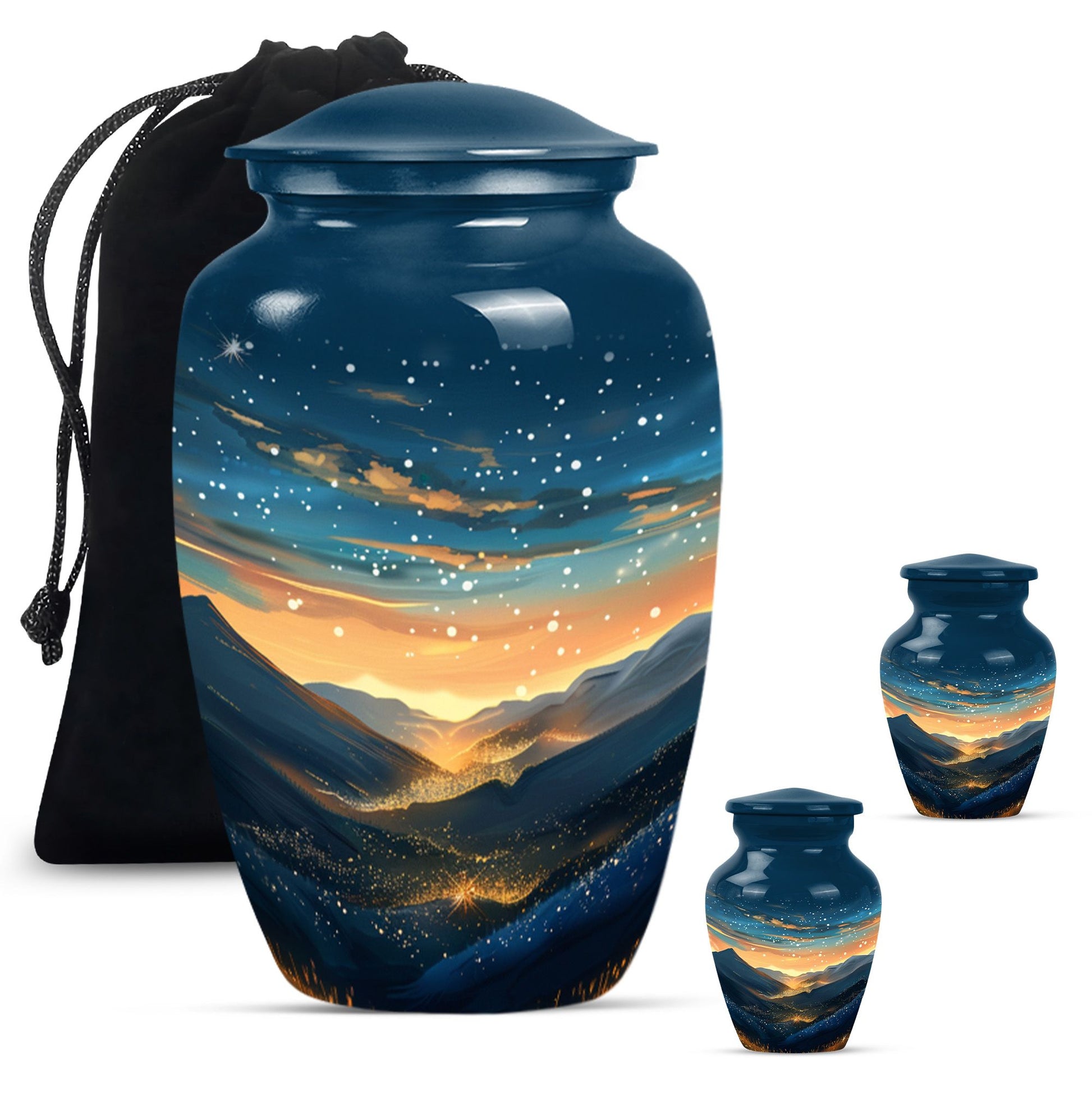 Majestic Sky Theme Large Urn With 2 Keepsake Urn