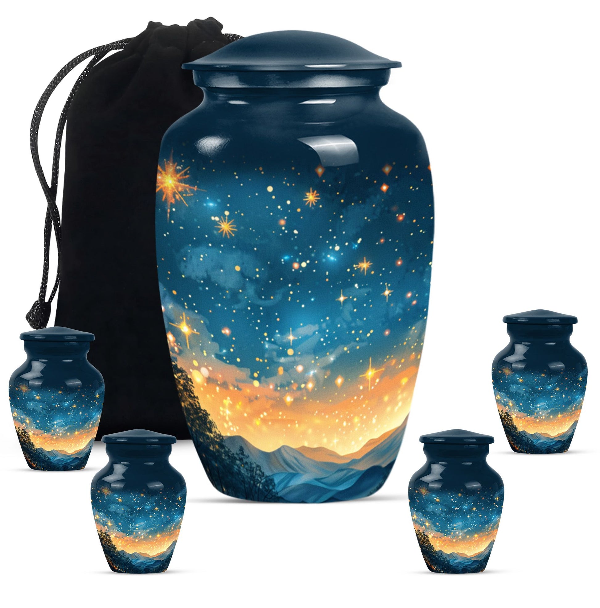 Majestic Sky Theme Large Urn With 4 Keepsake Urn