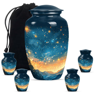 Majestic Sky Theme Large Urn With 4 Keepsake Urn