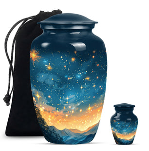 Majestic Sky Theme Large Urn With 1 Keepsake Urn