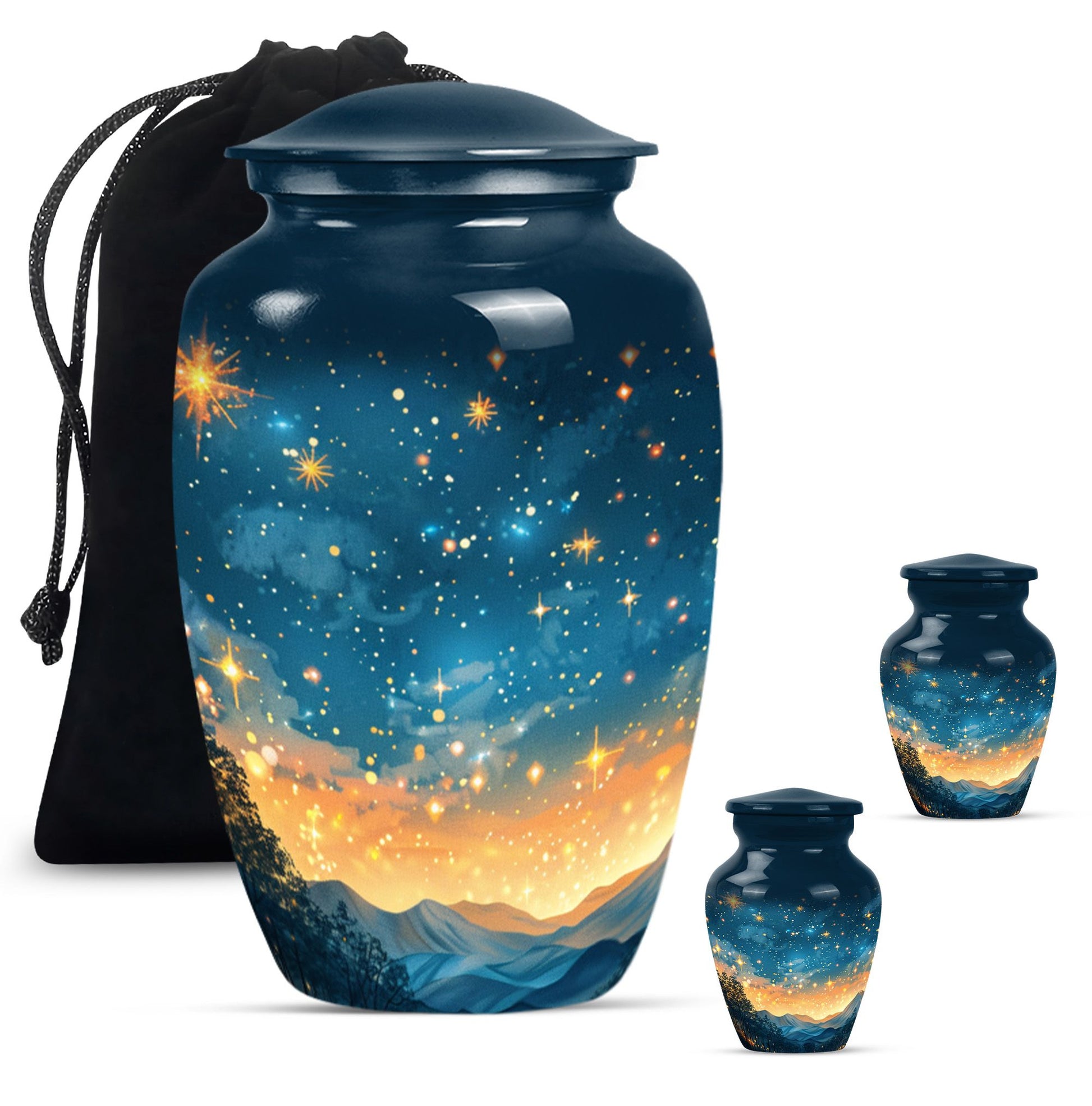 Majestic Sky Theme Large Urn With 2 Keepsake Urn