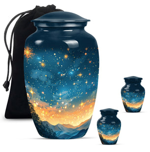 Majestic Sky Theme Large Urn With 2 Keepsake Urn