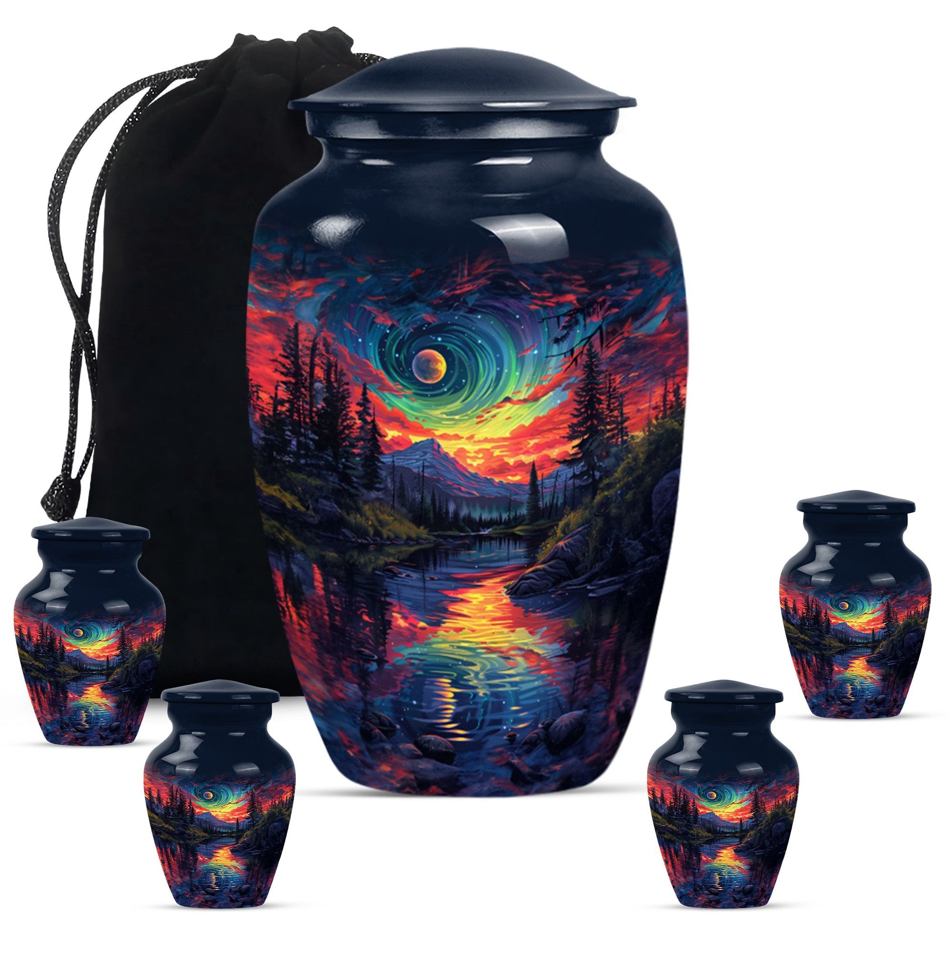 Majestic Sky Theme Large Urn With 4 Keepsake Urn