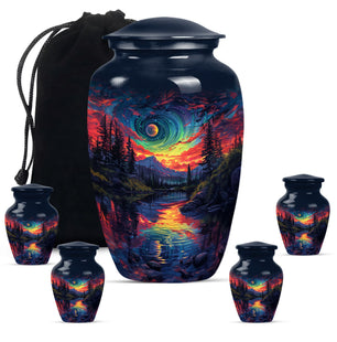 Majestic Sky Theme Large Urn With 4 Keepsake Urn