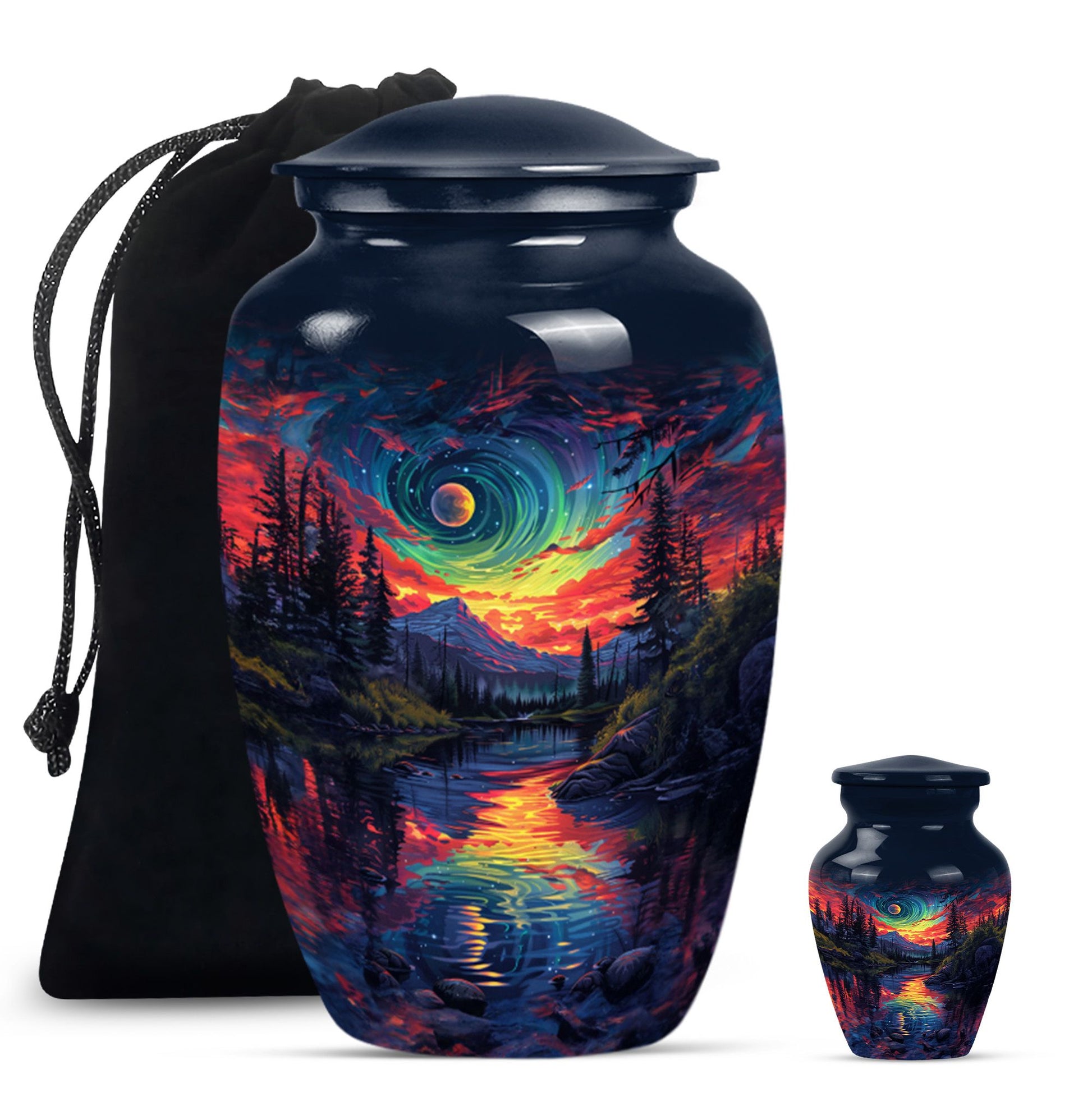 Majestic Sky Theme Large Urn With 1 Keepsake Urn