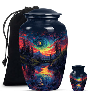 Majestic Sky Theme Large Urn With 1 Keepsake Urn