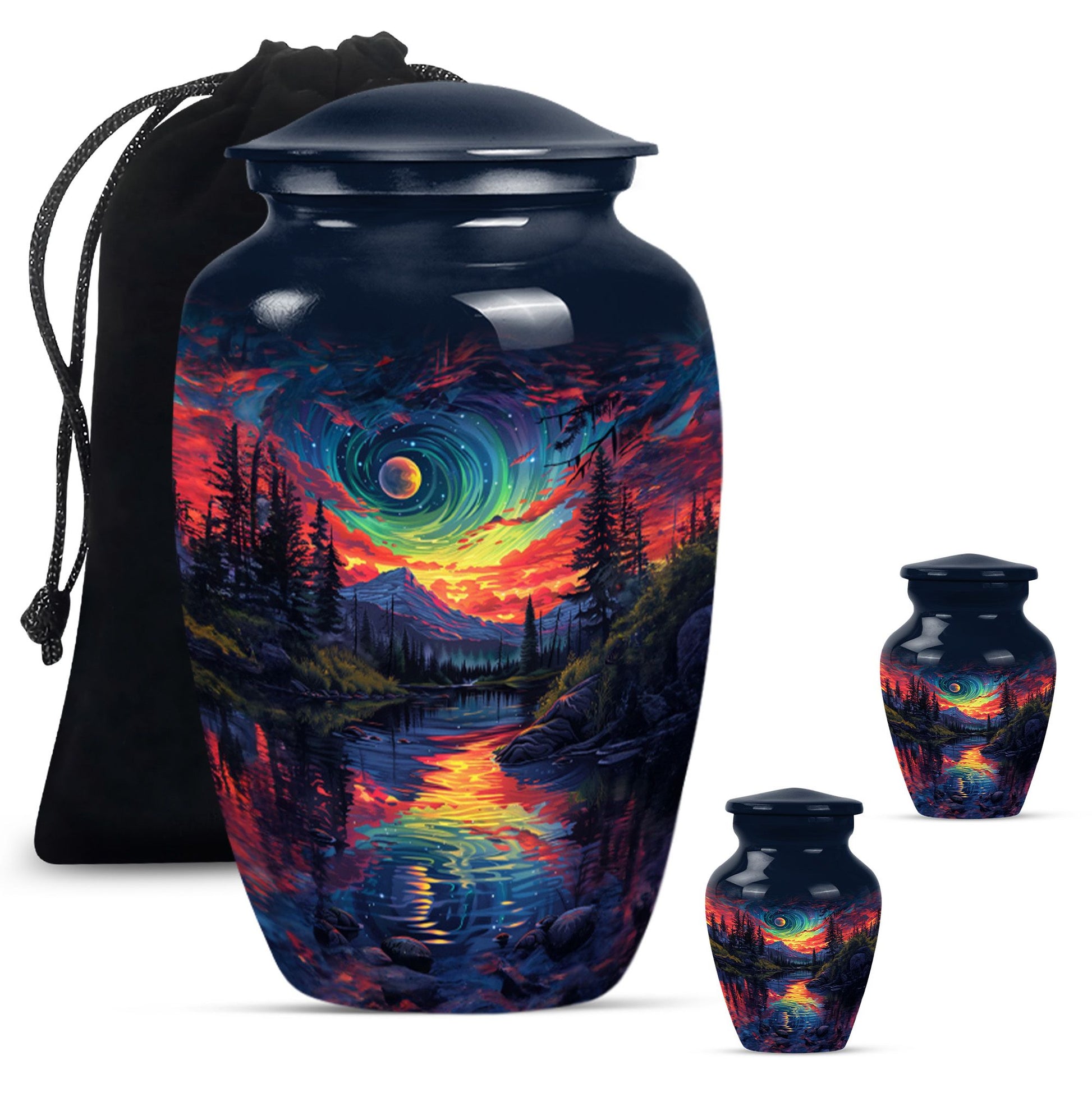 Majestic Sky Theme Large Urn With 2 Keepsake Urn