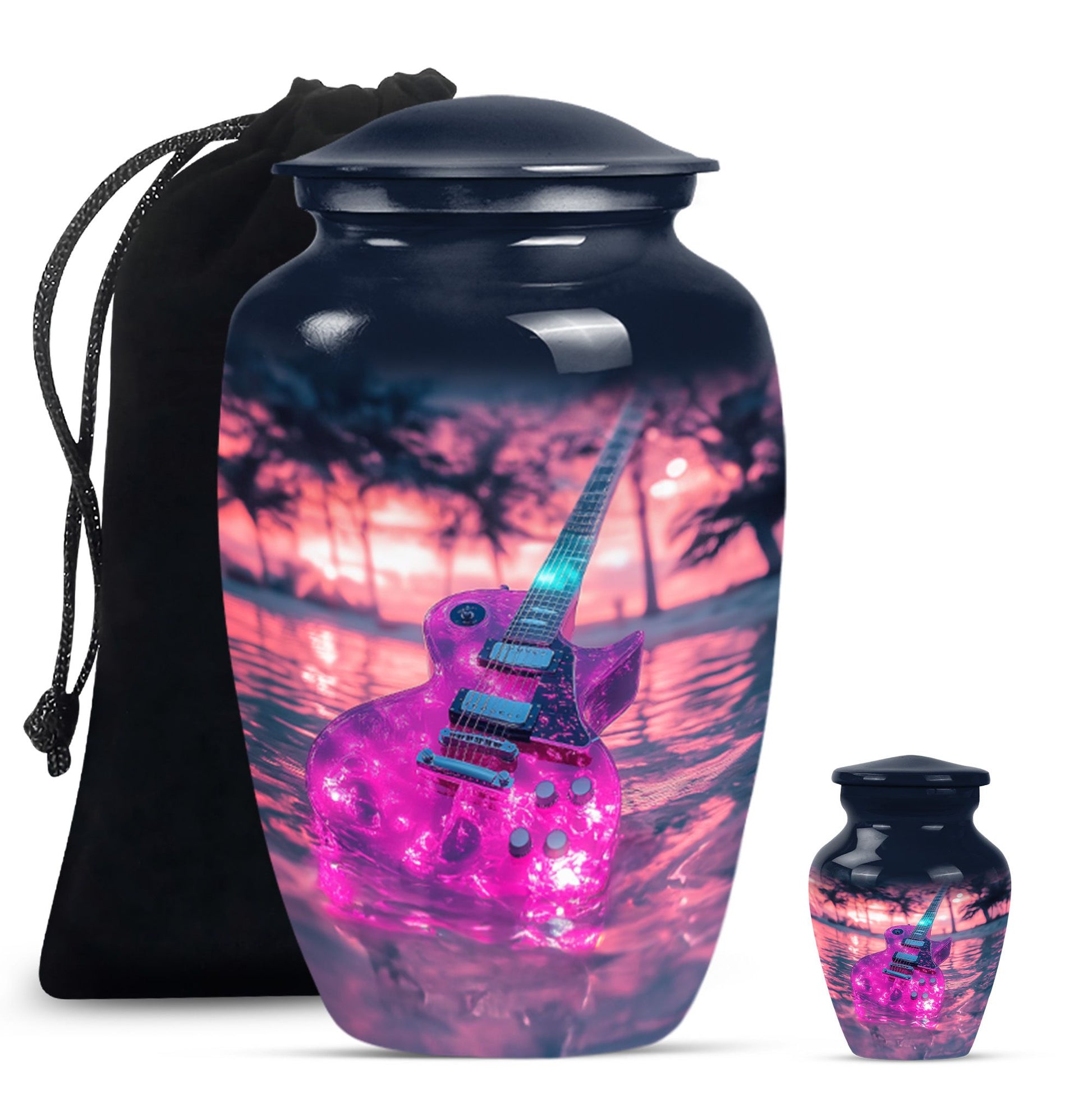 Guitar Theme Large Urn With 1 Keepsake Urn