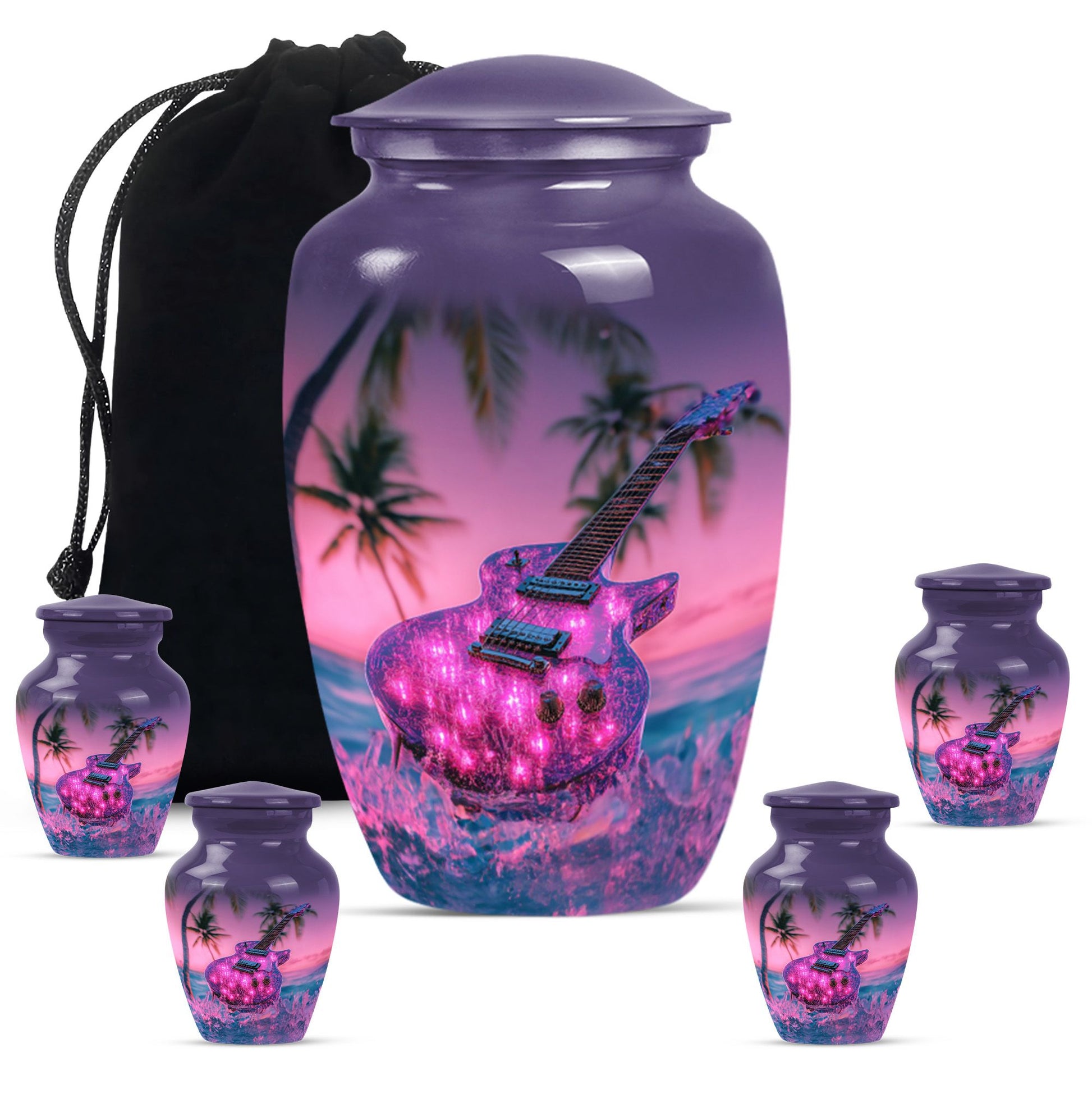 Guitar Theme Large Urn With 4 Keepsake Urn