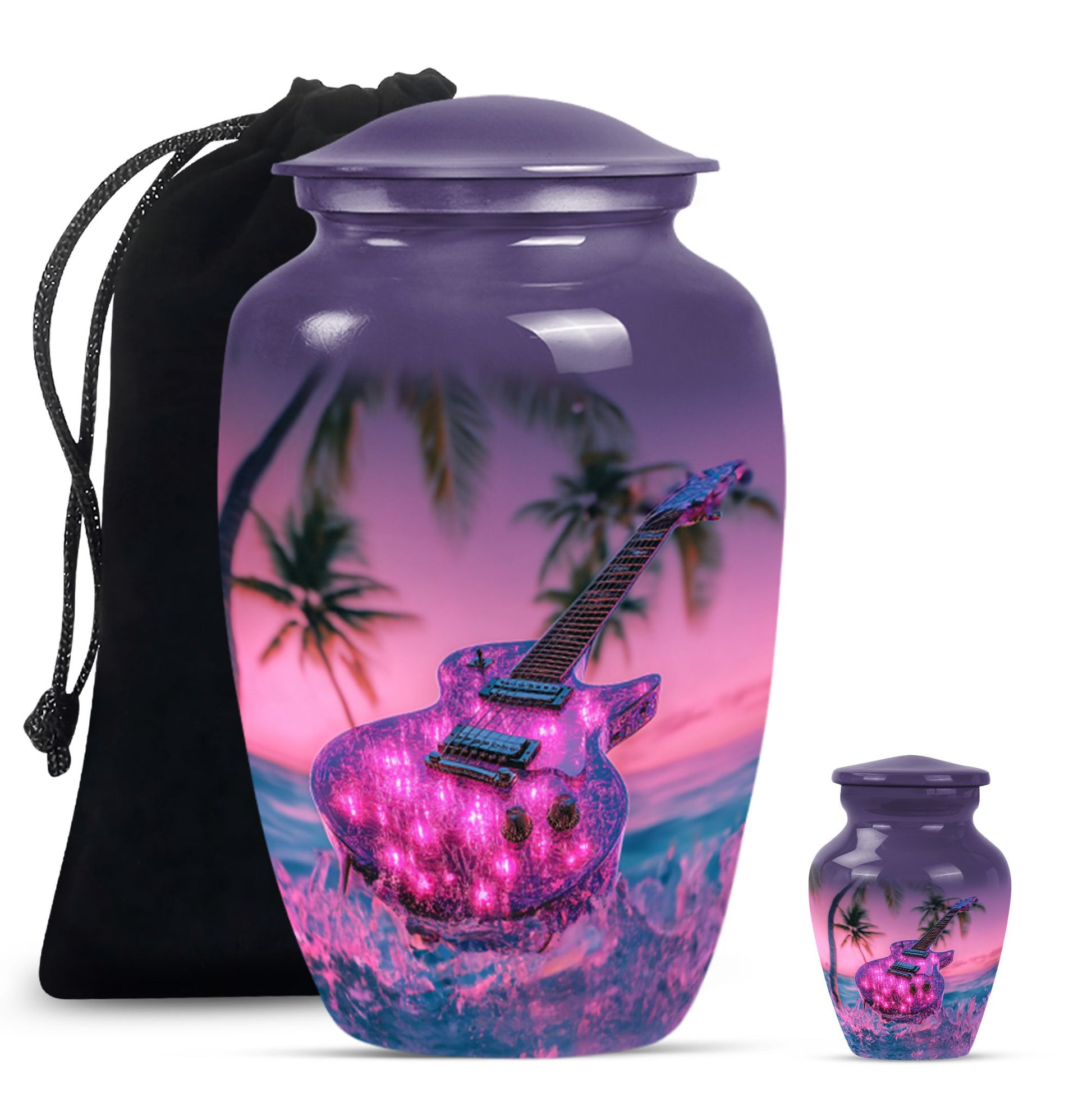 Guitar Theme Large Urn With 1 Keepsake Urn